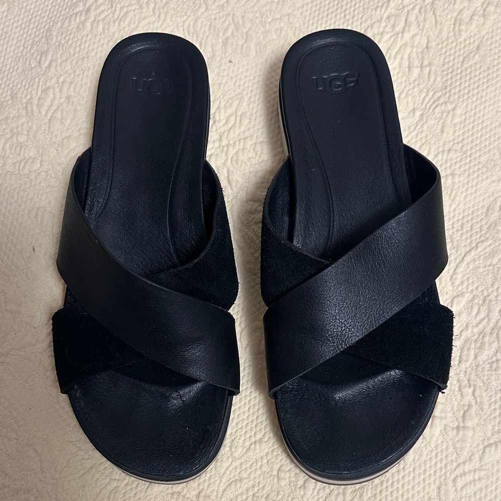 UGG Women's Black Cross-Strap Sandals